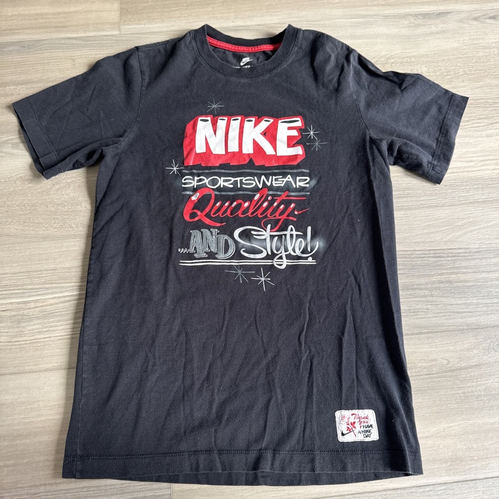 Nike Sportswear Shirt‎ Mens Small Black Red Spellout NSW T Tee 1972 Front & Back